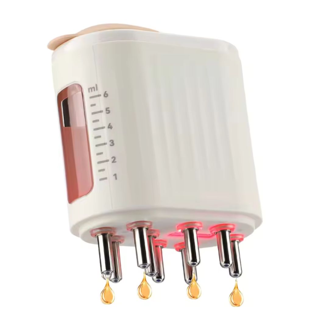 Kannettava päänahan hierontalaite, helppokäyttöinen ja sopii matkalle mukaan.