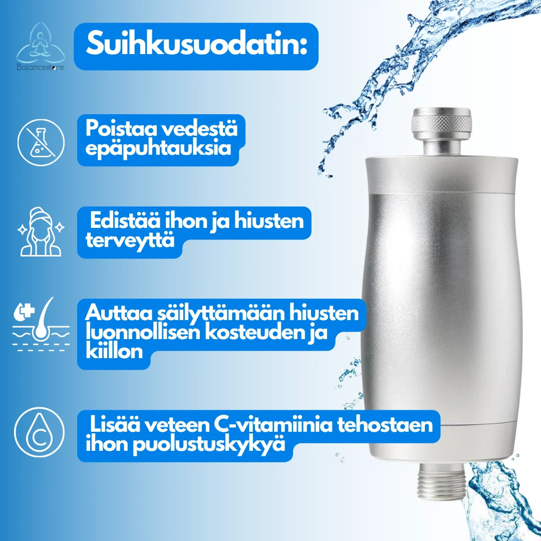 Suihkusuodatin tarjoaa paljon terveyshyötyjä koko keholle.