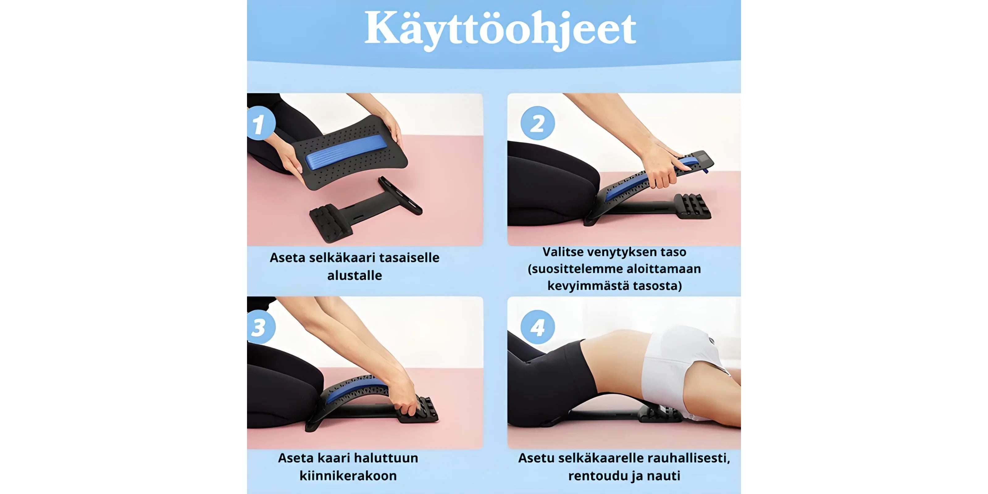 Selänvenytintä on helppo käyttää missä vain ja se helpottaa selkävaivoja tehokkaasti.